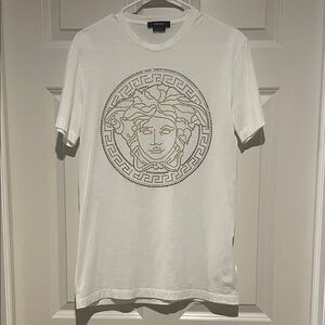 Versace White Tee with Gold Medusa Design
